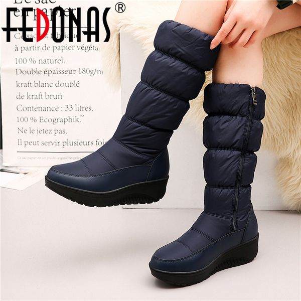 

fedonas women mid-calf boots 2020 new winter keep long warm round toe female snow boots side zipper platforms casual shoes woman t200425, Black