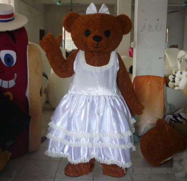 

2018 wedding couple bride bear mascot costume with white wedding dress for to wear, Red;yellow