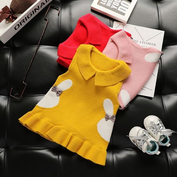 

baby girl vest lapel ruffle cute print waistcoat knitted sleeveless toddler girl sweater vest fahion kids children tank top, Blue