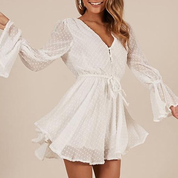 

embroidery dot buttons v neck white summer overalls casual jumpsuit romper ladies party playsuit chiffon women jumpsuit, Black;white