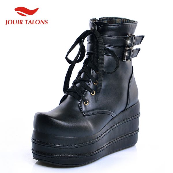 

2020 ins fashion big size 31-50 platform wedge heels ankle boots woman shoes cool street shoes women cosplay boots, Black