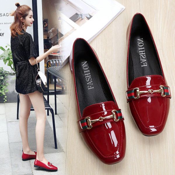 

ladies shoes 2020 new spring summer autumn winter wind students patent leather sole shoes, Black