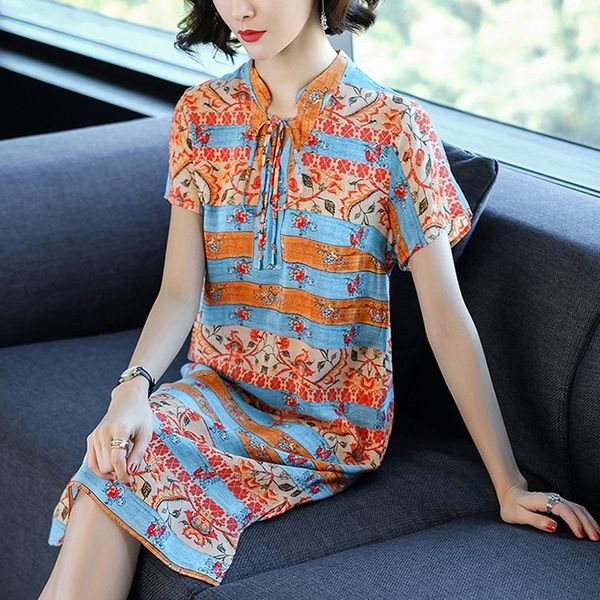 

women summer faux silk dress plus size vintage bohemian ethnic office ladies dress print mini dresses elegant vestidos de festa, Black;gray