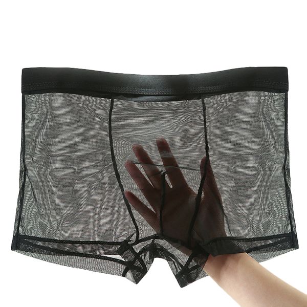 Çıkıntı Düşük Bel Seksi Iç Çamaşırı Erkekler Küçültmek Sorunsuz Pantolon Erkek Ultrathin Şeffaf Boxershorts Erkek Midrise Mesh Flip Homme Ipek Külot