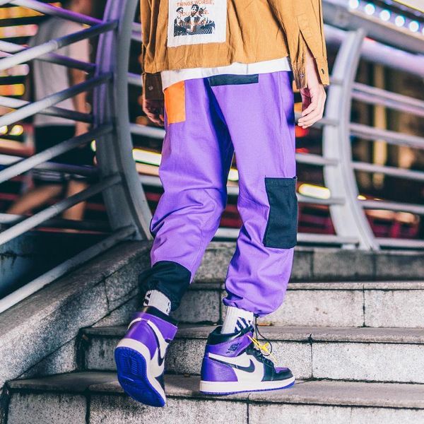 

hip hip multiple pockets men patchwork cargo pants fashion designer sweatpants streetwear harem pants casual jog, Black