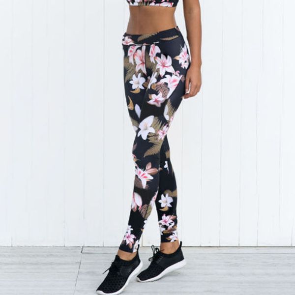

fashion ladies running gym exercise sporting trousers high waist print fitness leggings women jogger pants, Black