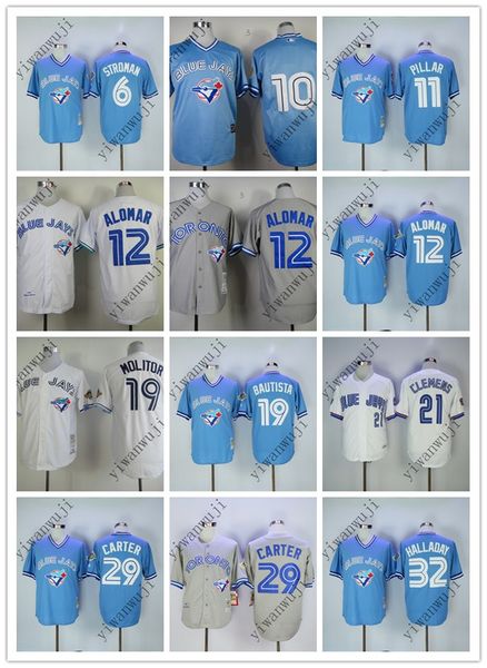 

Blue jay 6 10 11 pillar 12 alomar 19 bauti ta 21 29 32 blue white grey ba eball throwback jer ey hirt titched quality