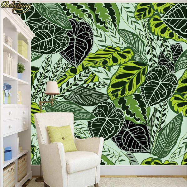 Beibehang carta da parati Personalizzata grande murale adesivi murali retrò foresta pluviale tropicale palma foglie di banano soggiorno TV parete