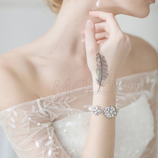 

water transfer tattoo gray feather tattoo body art waterproof temporary fake flash for man woman kid 10.5*6cm