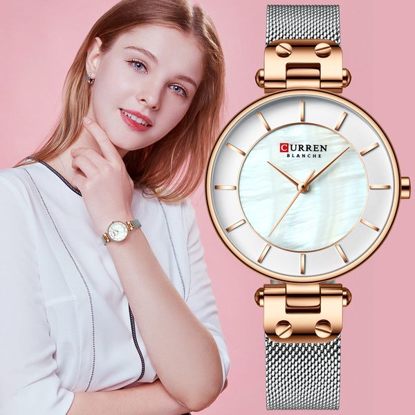 

curren creative simple quartz watch women's dress steel mesh watches new clock ladies bracelet watch relogios feminino, Slivery;brown