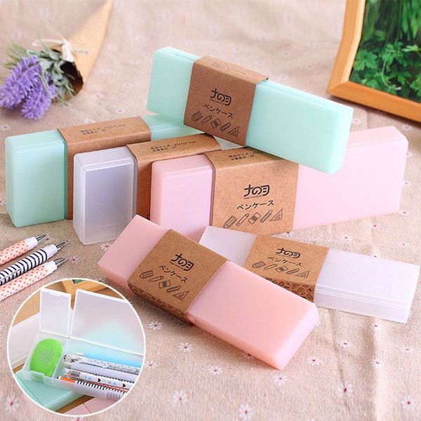 

cute kawaii simple transparent pencil case pencil box plastic storage box learning stationery office supplies