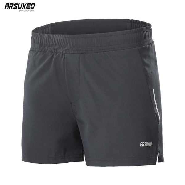 

arsuxeo summer running shorts men 2 in 1 sports gym shorts fitness jogging training breathable reflective b206, Black;blue