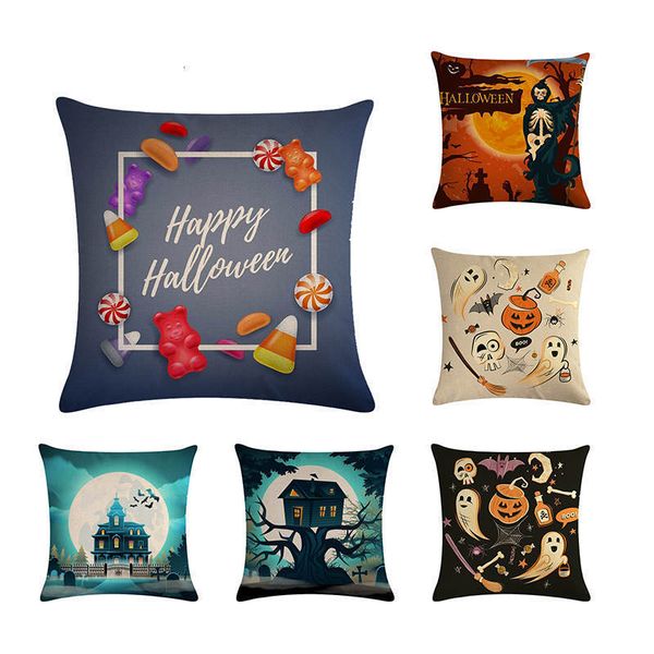

45 * 45см хлопок белье наволочки наволочка для хэллоуина фестиваль мультфильмов ужасов тыква cat печати diy crafty zy715