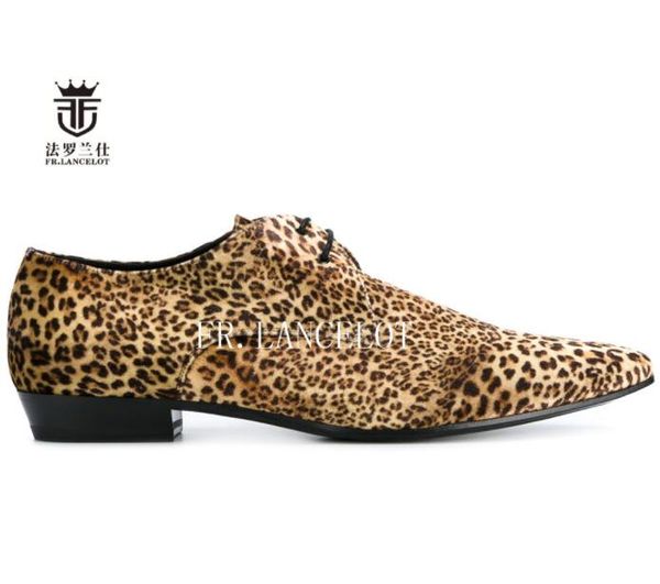 

fr.lancelot 2019 gentleman leather shoes fashion men dress shoes lace up leopard men wedding/party point toe flats, Black