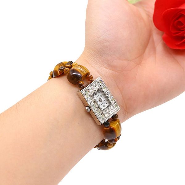 

fashion ladies nature tiger's eye bracelet watch for women quartz wristwatch girlfirend students gifts, Slivery;brown
