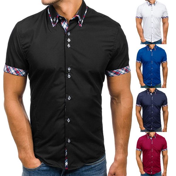 

heflashor 2018 лето мужчины рубашка повседневная slim fit с коротким рукавом рубашки мужская классический плед платье плюс размер социальный, White;black