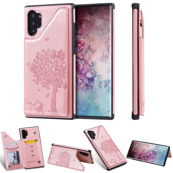 

pu leather wallet case for samsung galaxy note 10/note 10 plus shockproof card slot kickstand embossing cat tree phone back cover