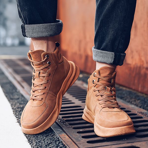 

korean version men's boots casual shoes with high upper shoes in autumn and winter boots men, Black