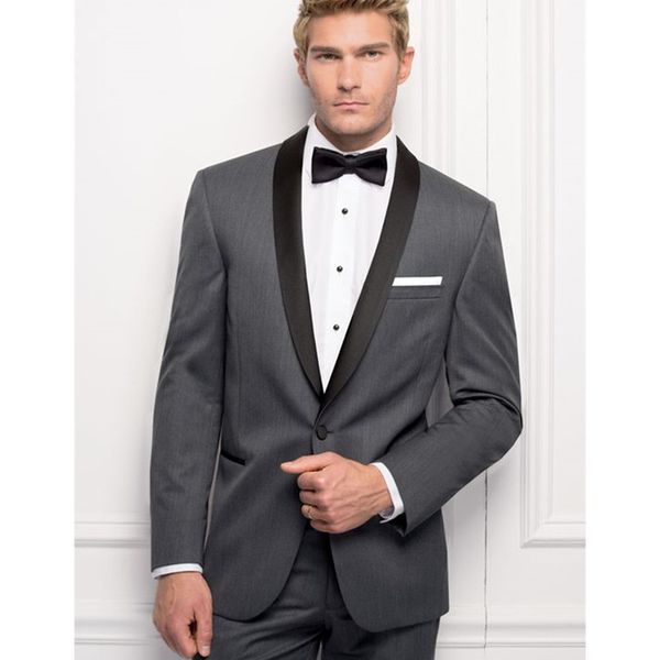 

сшитое мужские костюмы slim fit groom tuxedos темно-серый костюм свадебный шафер шафер костюм костюмы жених 2 шт (куртка + штаны, White;black
