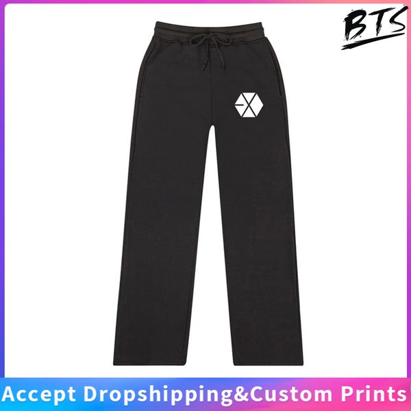 

fashion idol exo print hip hop kpop pants women/men casual streetwear long pants 2019 new arrival casual sweatpants, Black