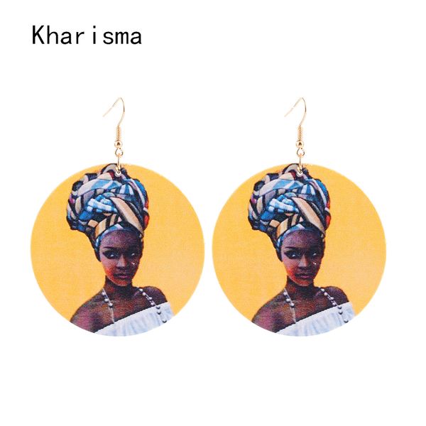 

kharisma african summer women pendant earrings ethnic boho round wooden printed printing statement drop earrings for girls gifts, Silver