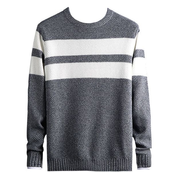 

autumn and winter 2019 new men's pure cotton sweater stripe casual versatile thick round neck sweater men's wear q6264, White;black