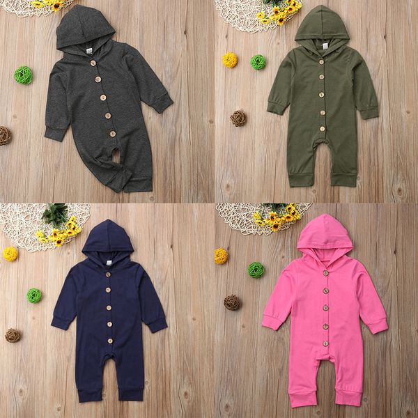 

children's clothing new autumn solid color single-breasted hooded long-sleeved newborn siamese romper, Blue