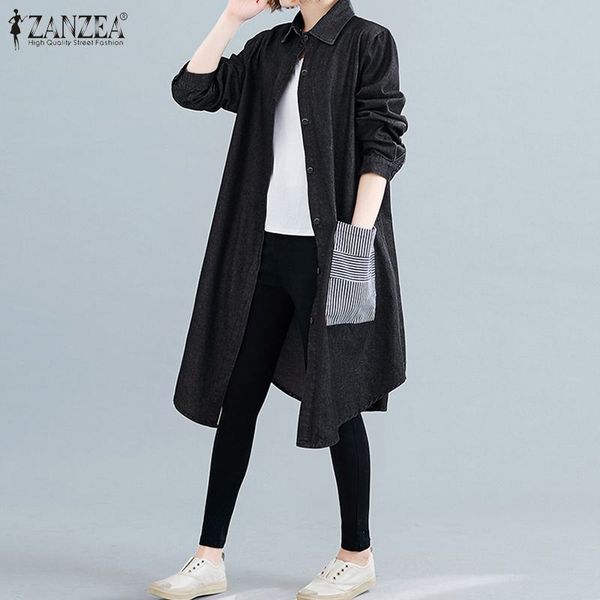 

zanzea women blusas shirt ladies lapel neck blouse 2019 vintage cotton linen patchwork stripe pockets tunic chemise, White