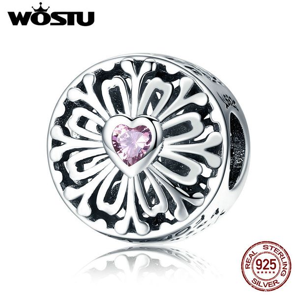 

wostu 100% стерлингового серебра 925 розовое сердце ажурные цветы бисер fit оригинальный diy браслет ювелирных изделий женщины подарков cqc7, Blue;slivery