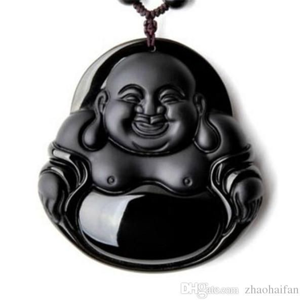 

zhf jewelry sell obsidian necklace fashion black maitreya pendant for women men vintage fine jade jewelry ornament gift, Silver