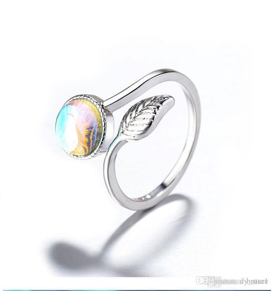 

moonstone ring_european fashion leaf moonstone ring crystal leaf open ring, Silver