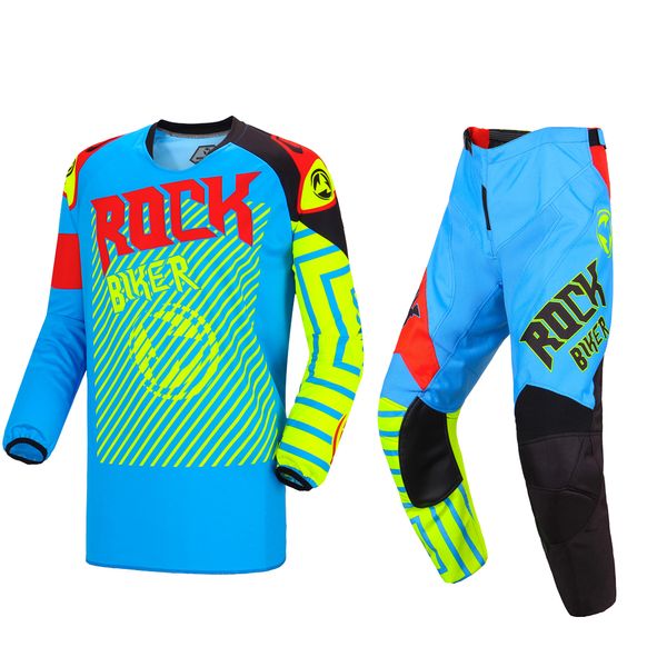 

rock biker 2019 new motocross jersey and pants motorcycles off-road mountain moto dirt bike combo atv bmx dh mx riding suit, Black;blue