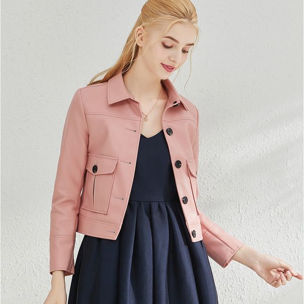 

ailegogo female black faux leather jacket women single breasted short bike coat motorcycle soft pink pu leather jackets