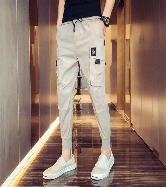 

2020 весна повседневных тонких уличных мужчины брюк joggers шаровары multi-карманные ленты люди маленьких sweatpants, Black