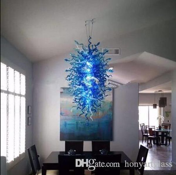

new arrival blue and white 100% handmade glass lighting modern crystal chandelier blue colored large chandelier lighting