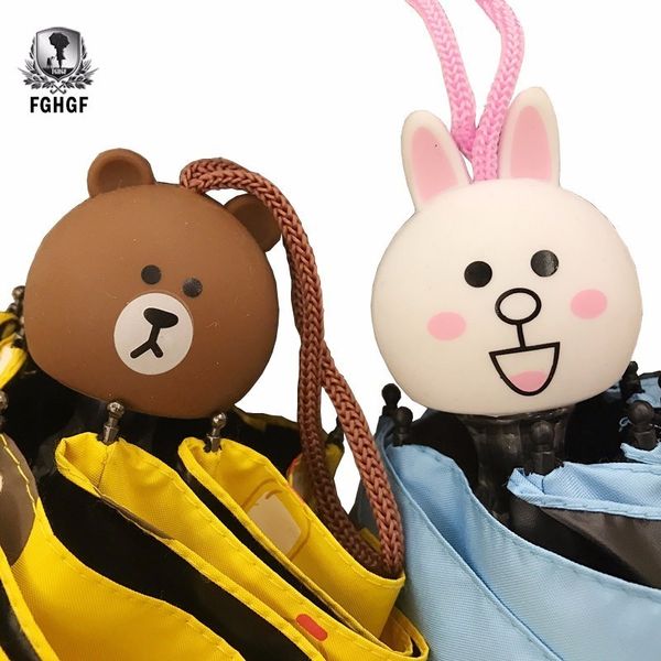 

fghgf творческий милый мультфильм медведь кролик дети 3 складной зонтик pongee ветрозащитный дождь солнцезащитный черное покрытие зонтик дет