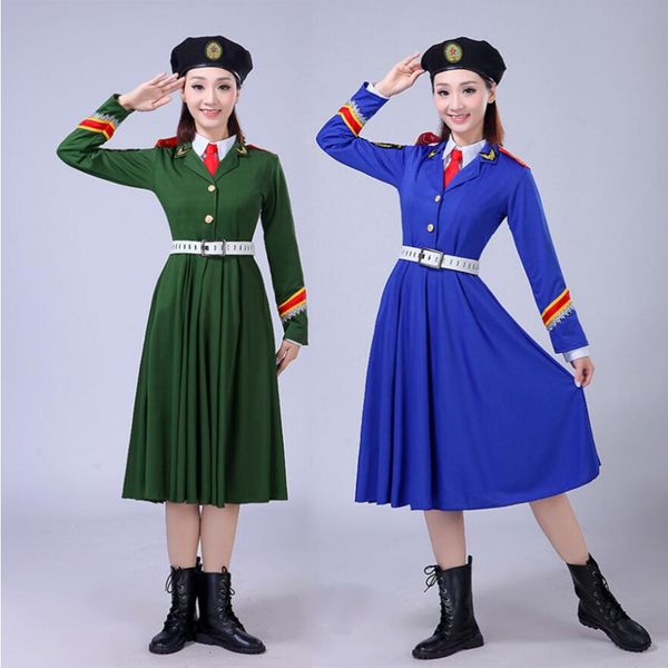 Azul e verde uniforme do exército Exército da China desgaste do palco Filme TV performance traje mulheres solider clothing Chorus uniforme militar.