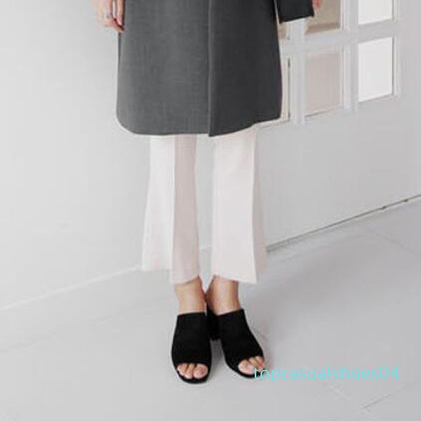 

solid mules high heels suede outside slippers women's casual open toe shoes woman 2019 new square heel summer slippers t04, Black