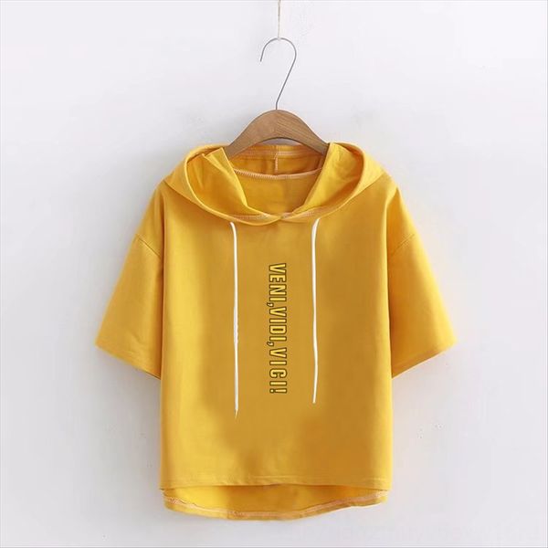 

2020 thin loose lazy wind ins fashionable short hooded short-sleeved t-shirt women's students 2020 thin loose lazy wind ins fashionable, White