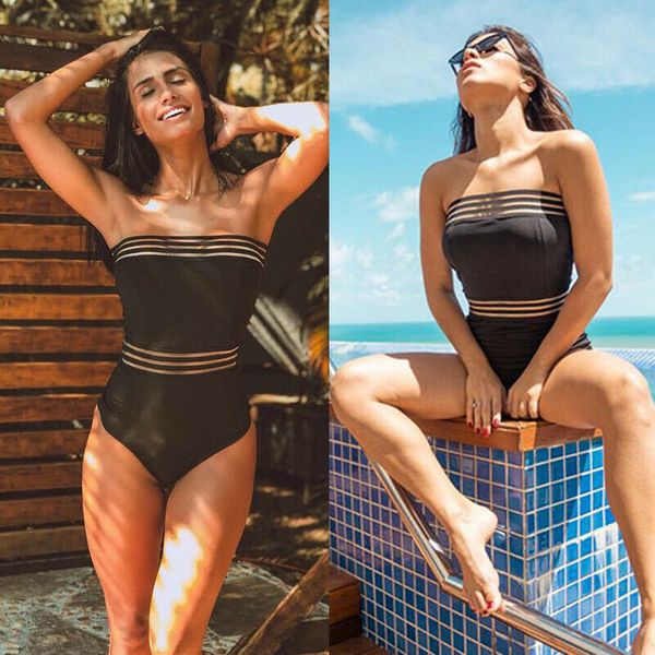 

2020 one-piece swimsuit women swimwear push up elastic brisket bikini beachwear summer bathing suit holiday strapless swimsuits, White;black