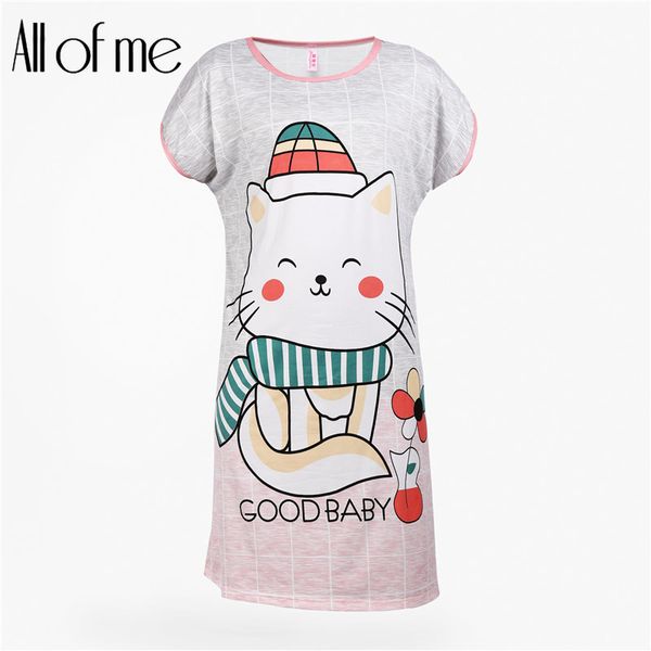 

cartoon kitty short sleeve round neck nightdress for women pink female sleepwear casual lingerie sleeping clothes, Black;red