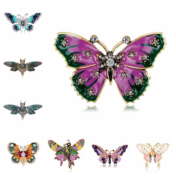 

enamel rhinestones crystal butterfly brooch pins for women fashion dropshipping gifts for women, Gray