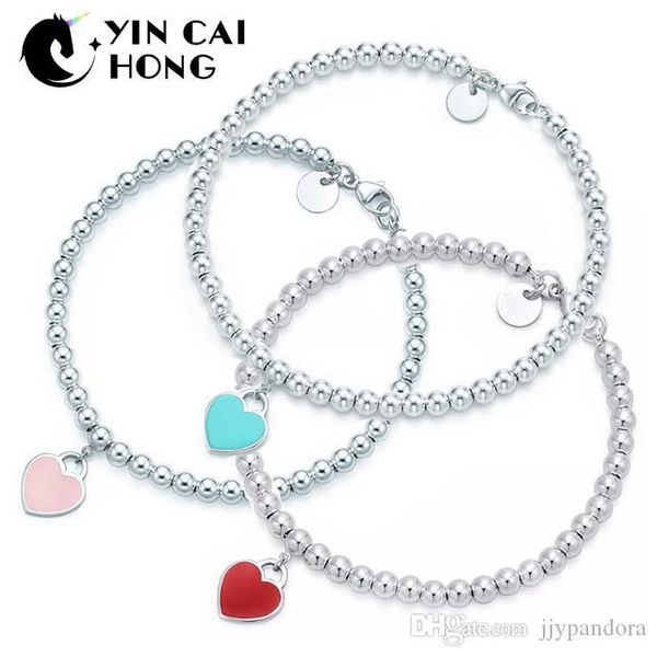 

fahmi charm for gifts 925 sterling silver green pink red heart shaped women's round tif bracelet silverware matching world jewelr, Golden;silver