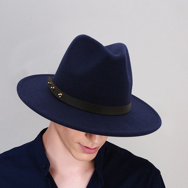 

men & women vintage wide hat men european jazz solid color wide brim hat with formal belt buckle for party men's hat 2020 #p3, Blue;gray
