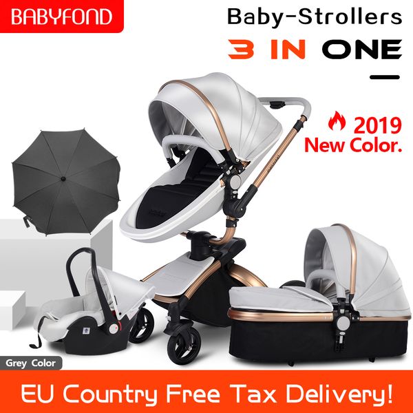 

babyfond 3 in 1 eu 3 in 1 stroller waterproof leather material with car seat aluminum frame gifts umbrella