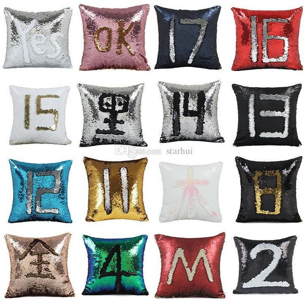 

double sequins pillow case fashion mermaid pillow covers home sofa car decor cushion 17 color square pillow case wx-p10