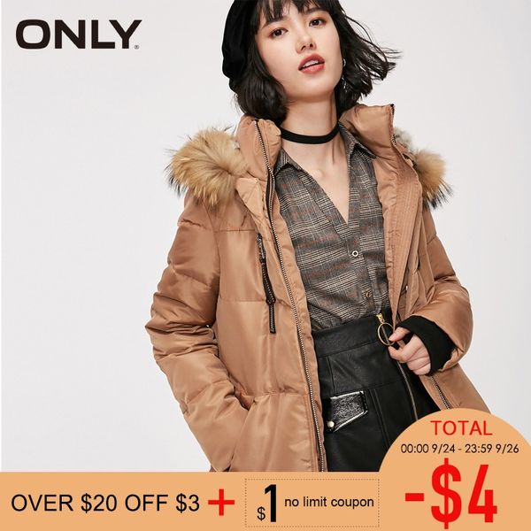 

only 2019 long hooded fur collar down coat winter jacket parka women| 118312524, Black