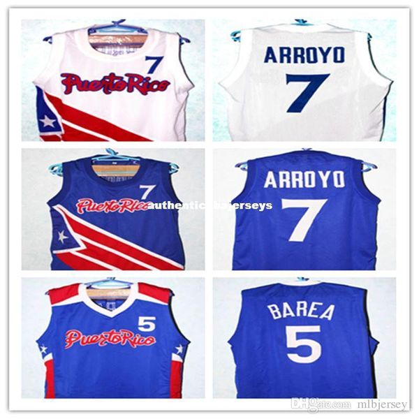 

carlos arroyo #7 jose jj barea #5 team puerto rico jersey white authorized new sewn any size retro throwbacks embroidery stitched, Black;blue