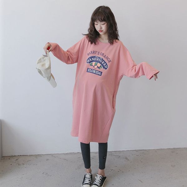 

родильные элегантный письмо длинные рубашки платья springautumn беременных женщин с длинным рукавом платье сыпучие вокруг шеи беременность о, White