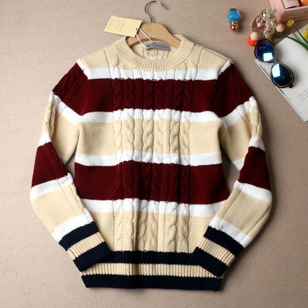 

2019 autumn winter pullover knitted sweater striped long-sleeve o-neck thick sweater comfoy warm, White;black